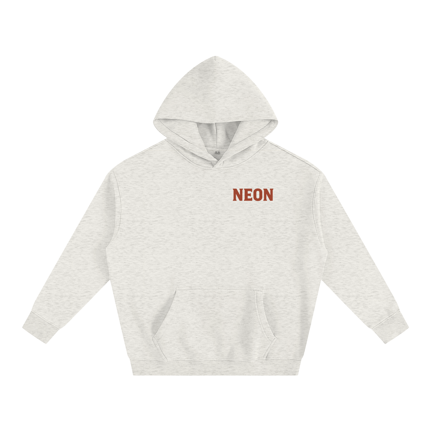 Gray oversized NEON American Clothing Hoodie with red NEON bold logo to front.